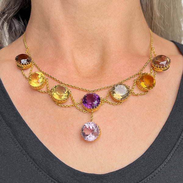 Multigem Festoon Necklace sold by Doyle and Doyle an antique and vintage jewelry boutique