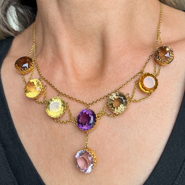 Multigem Festoon Necklace sold by Doyle and Doyle an antique and vintage jewelry boutique