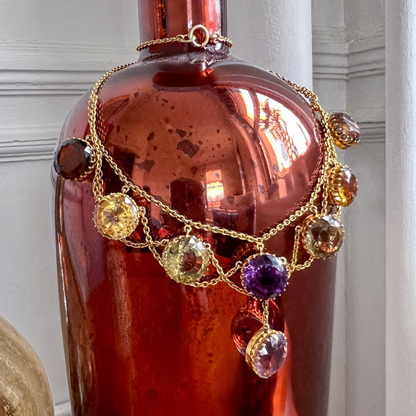 Multigem Festoon Necklace sold by Doyle and Doyle an antique and vintage jewelry boutique