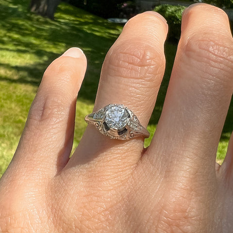 Art Deco Filigree Engagement Ring, TRB 0.72ct. sold by Doyle and Doyle an antique and vintage jewelry boutique