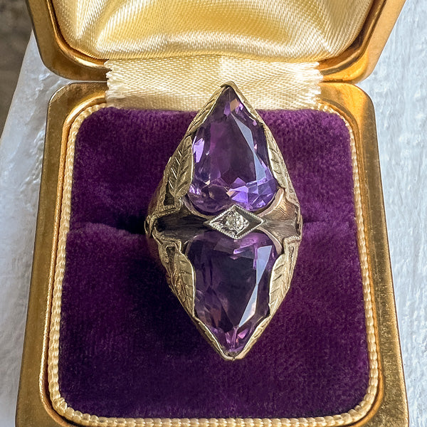 Vintage Arts & Crafts Style Amethyst & Diamond Ring sold by Doyle and Doyle an antique and vintage jewelry boutique