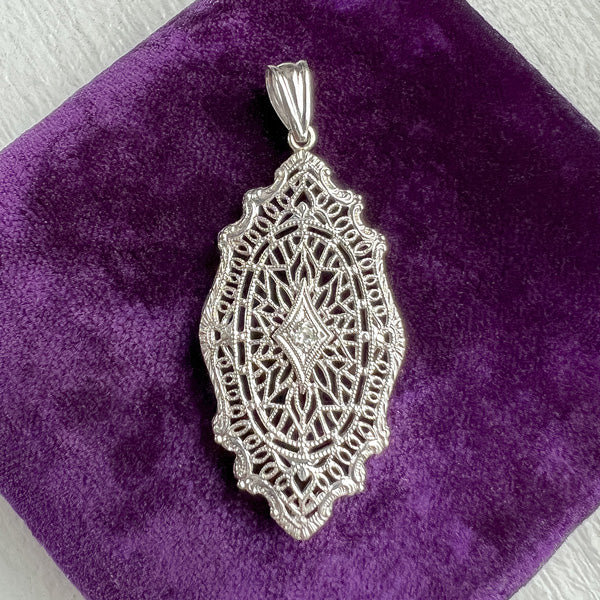 Vintage Filigree Diamond Pendant, from Doyle & Doyle antique and vintage jewelry boutique