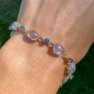 Retro Moonstone & Sapphire Bracelet sold by Doyle and Doyle an antique and vintage jewelry boutique