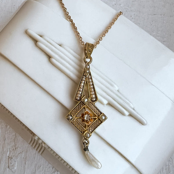 Antique Diamond & Pearl Lavalier sold by Doyle and Doyle an antique and vintage jewelry boutique