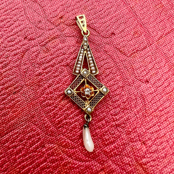Antique Diamond & Pearl Lavalier sold by Doyle and Doyle an antique and vintage jewelry boutique