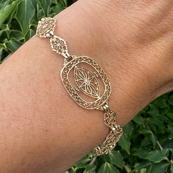 Vintage Filigree Bracelet sold by Doyle and Doyle an antique and vintage jewelry boutique