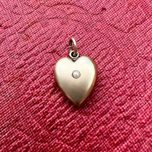 Antique Pearl Gold Heart Pendant Charm, from Doyle & Doyle antique and vintage jewelry boutique