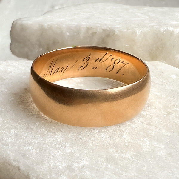 Victorian Gold Wide Gold Band with a Historical Inscription
