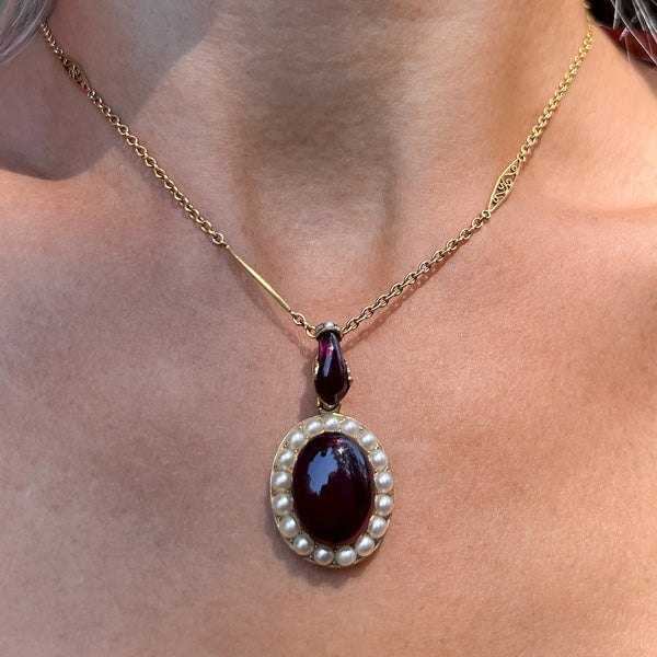 Victorian Garnet Snake Necklace sold by Doyle and Doyle an antique and vintage jewelry boutique