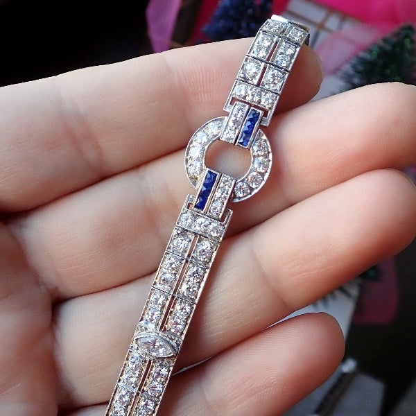 Art Deco diamond and sapphire round link bracelet, from Doyle & Doyle