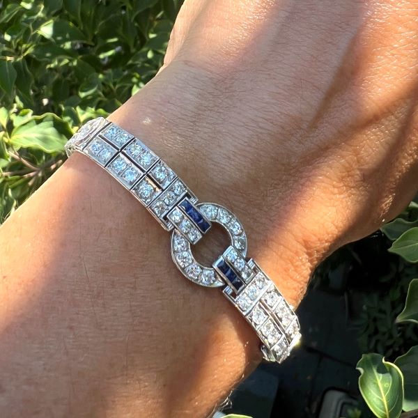 Art Deco Diamond & Sapphire Bracelet sold by Doyle and Doyle an antique and vintage jewelry boutique