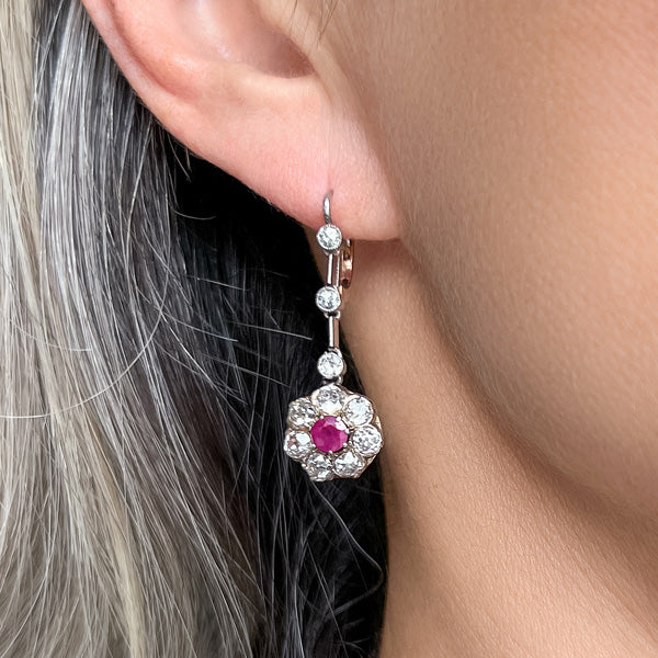 Antique Ruby & Diamond Earrings sold by Doyle and Doyle an antique and vintage jewelry boutique