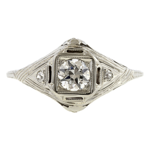 Vintage Filigree Diamond Engagement Ring, Old Euro 0.30ct. sold by Doyle and Doyle an antique and vintage jewelry boutique
