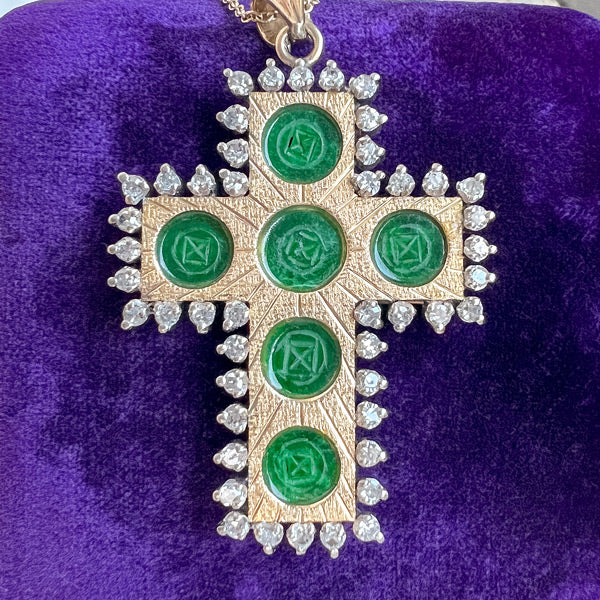 Vintage Jade & Diamond Cross sold by Doyle and Doyle an antique and vintage jewelry boutique