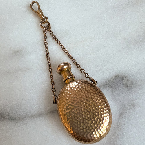Antique Hammered Rose Gold Perfume Pendant sold by Doyle and Doyle an antique and vintage jewelry boutique