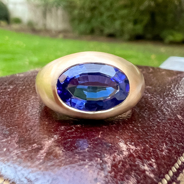 Gypsy Set Sapphire Ring sold by Doyle and Doyle an antique and vintage jewelry boutique