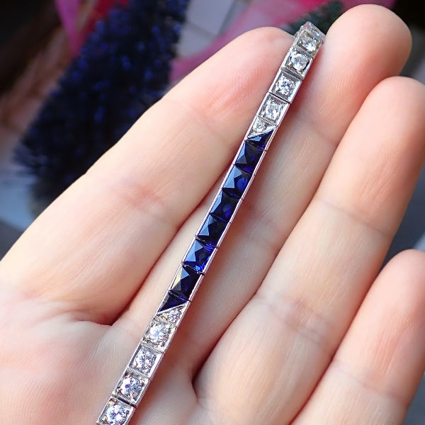 Art Deco diamond and sapphire line bracelet, from Doyle & Doyle jewelry