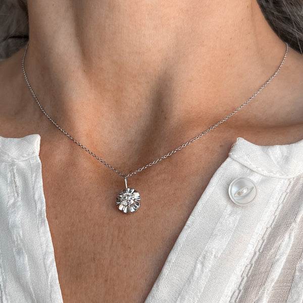 Solitaire Diamond Pendant, Old Euro 0.68ct  sold by Doyle and Doyle an antique and vintage jewelry boutique