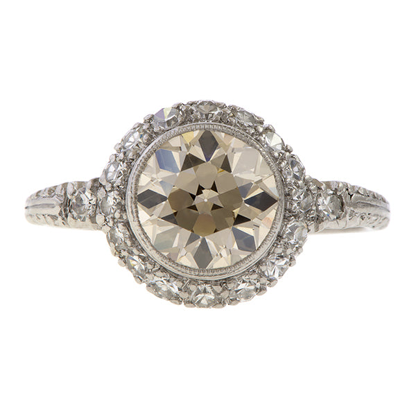 Art Deco Diamond Engagement Ring with diamond halo, sold by Doyle & Doyle antique and vintage jewelry boutique