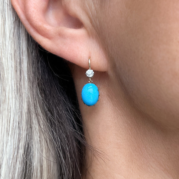 Victorian Turquoise &amp; Diamond Drop Earrings sold by Doyle and Doyle an antique and vintage jewelry boutique