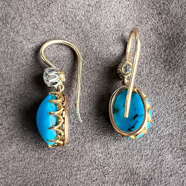 Victorian Turquoise &amp; Diamond Drop Earrings sold by Doyle and Doyle an antique and vintage jewelry boutique
