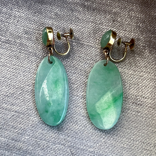 Vintage Carved Jade & Drop Earrings sold by Doyle and Doyle an antique and vintage jewelry boutique