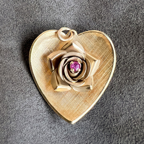 Vintage Rose & Heart Pendant sold by Doyle and Doyle an antique and vintage jewelry boutique