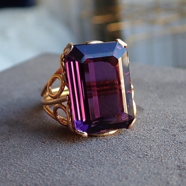 Vintage Retro amethyst cocktail ring in gold, from Doyle & Doyle vintage and antique jewelry