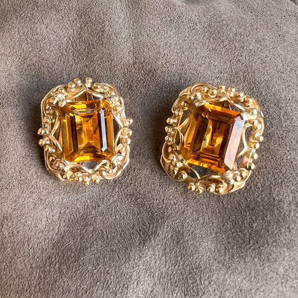 Vintage Citrine Clip Earrings, from Doyle & Doyle antique and vintage jewelry boutique