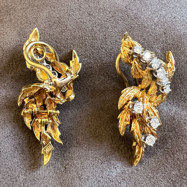 Vintage Textured Gold Diamond Drop Earrings sold by Doyle and Doyle an antique and vintage jewelry boutique