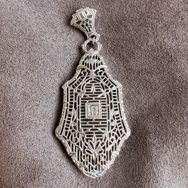 Vintage Filigree Diamond Pendant, sold by Doyle & Doyle antique and vintage jewelry boutique