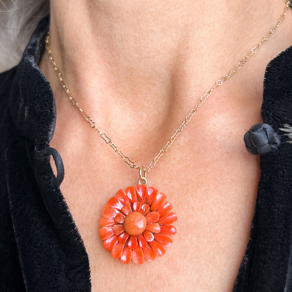 Antique Coral Flower Necklace sold by Doyle and Doyle an antique and vintage jewelry boutique