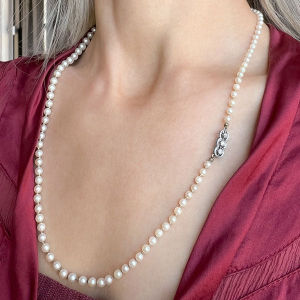 Single Strand Pearl Necklace sold by Doyle and Doyle an antique and vintage jewelry boutique