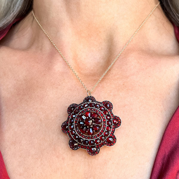 Bohemian Garnet Pin Pendant sold by Doyle and Doyle an antique and vintage jewelry boutique