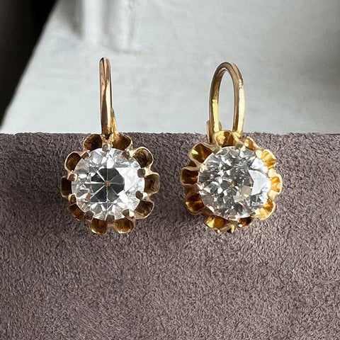 Antique Drop Earrings, Old Euro 1.80ctw. sold by Doyle and Doyle an antique and vintage jewelry boutique
