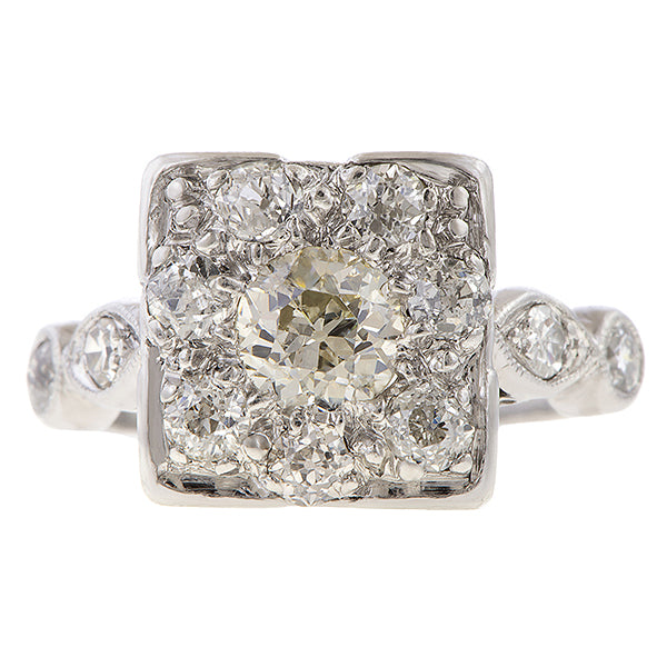 Vintage Diamond Cluster Engagement Ring sold by Doyle and Doyle an antique and vintage jewelry boutique