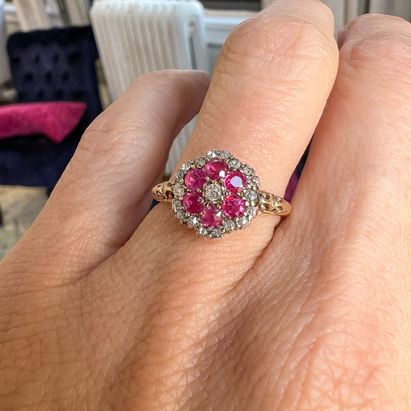 Victorian Ruby & Rose Cut Diamond Ring sold by Doyle and Doyle an antique and vintage jewelry boutique