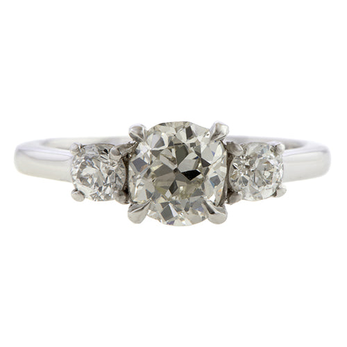 Vintage Three Stone Diamond Engagement Ring, Old Mine 0.95ct., sold by Doyle & Doyle antique and vintage jewelry boutique