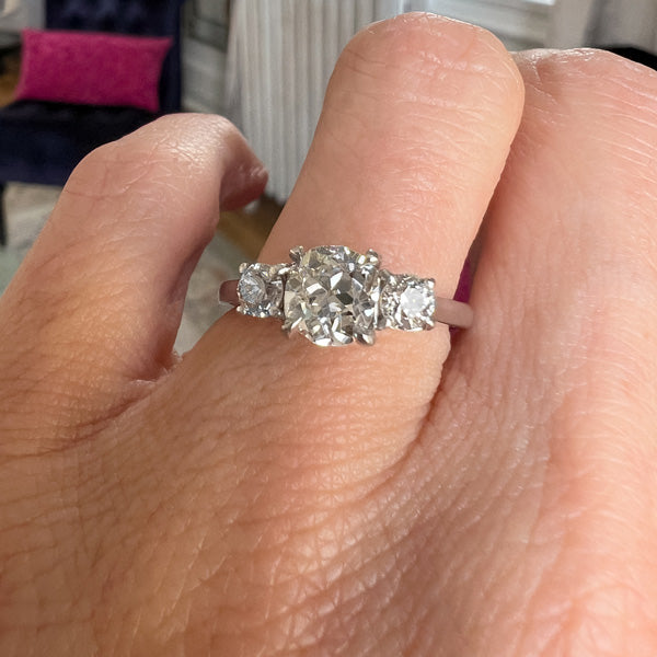 Vintage Three Stone Diamond Engagement Ring, Old Mine 0.95ct., sold by Doyle & Doyle antique and vintage jewelry boutique