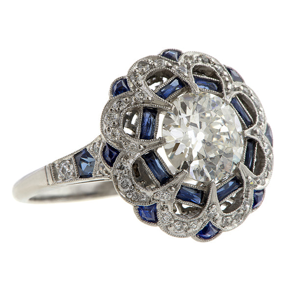 Vintage Diamond and Sapphire Engagement Ring, Old European cut diamond 1.40ct, from Doyle & Doyle antique and vintage jewelry boutique