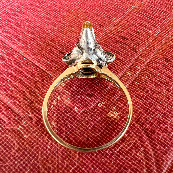 Antique Diamond & Enamel Fox Ring sold by Doyle and Doyle an antique and vintage jewelry boutique