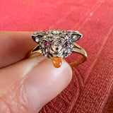 Antique Diamond & Enamel Fox Ring sold by Doyle and Doyle an antique and vintage jewelry boutique
