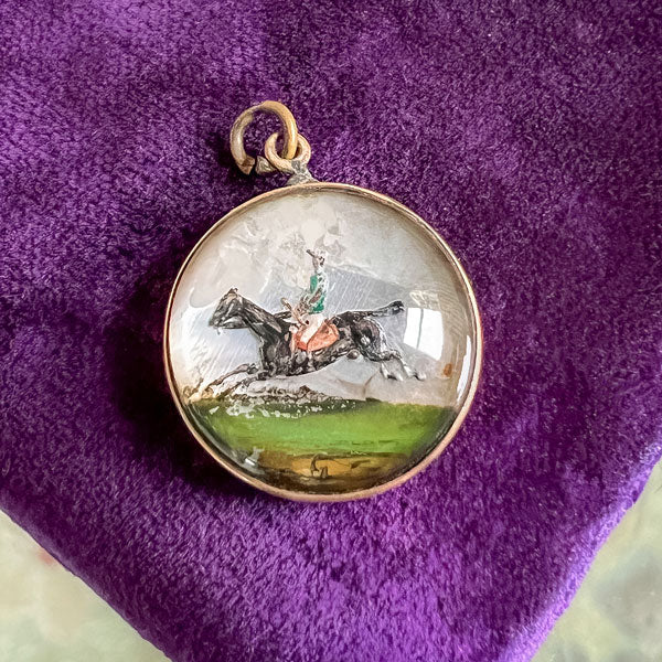 Reverse Painted Crystal Equestrian Pendant, from Doyle & Doyle antique and vintage jewelry boutique