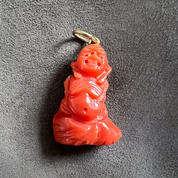 Vintage Carved Coral Buddha Pendant, sold by Doyle & Doyle antique and vintage jewelry boutique