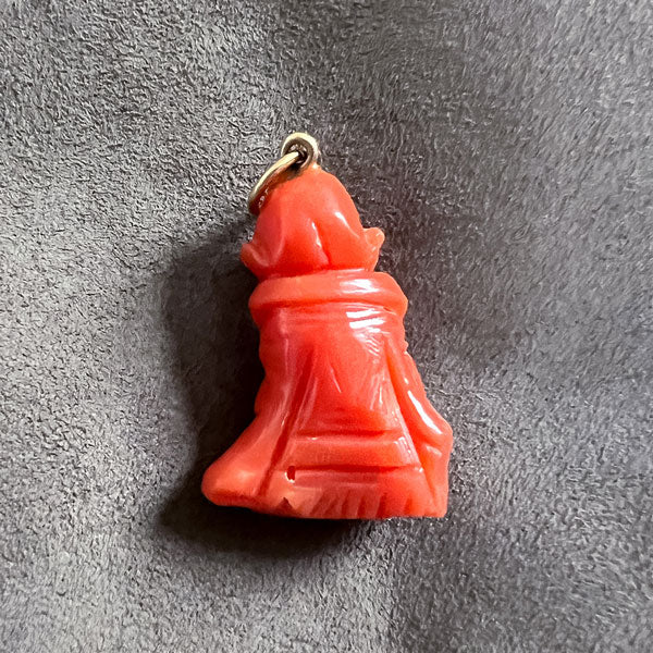 Vintage Carved Coral Buddha Pendant, sold by Doyle & Doyle antique and vintage jewelry boutique