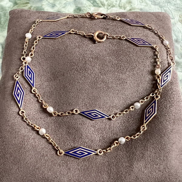 Art Deco Enamel Chain Necklace/ Bracelet sold by Doyle and Doyle an antique and vintage jewelry boutique