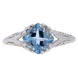 Edwardian Aquamarine Engagement Diamond Ring sold by Doyle and Doyle an antique and vintage jewelry boutique