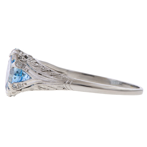 Edwardian Aquamarine Engagement Diamond Ring sold by Doyle and Doyle an antique and vintage jewelry boutique