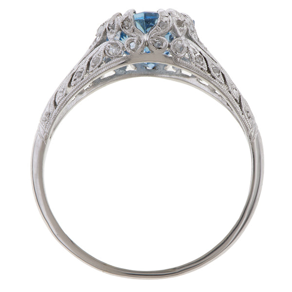 Edwardian Aquamarine Engagement Diamond Ring sold by Doyle and Doyle an antique and vintage jewelry boutique