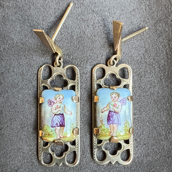 Antique Painted Porcelain Drop Earrings sold by Doyle and Doyle an antique and vintage jewelry boutique